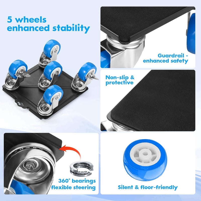 Shnbxtnd Heavy Duty Furniture Moving Tool Set, Supports up to 2000 Pounds, 5 Wheel Metal Furniture Mover, Furniture Dolly, Appliance Furniture Sliders with Wheels, Furniture Lifter Tool (Blue, 6.5" x6.5") - Image 4